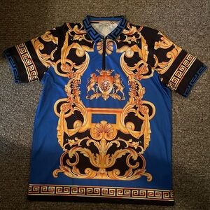 Regal Blue and Gold Baroque Men's Shirt